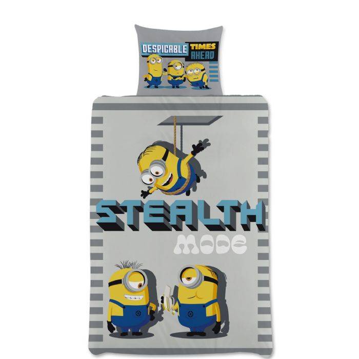 Minions Sengetøj 140x200 Cm - Minions Figur Sengesæt - 2 I 1 Design - Sengelinned I 100% Bomuld - Licens