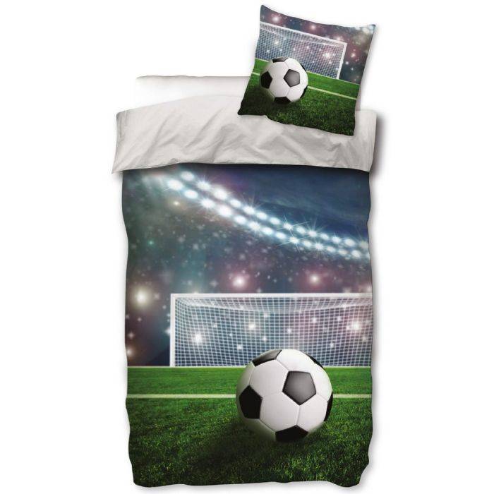 Fodbold Sengetøj - 150x210 Cm - Stadion - Dynebetræk Med 2 I 1 Design - 100% Bomulds Sengesæt - Licens