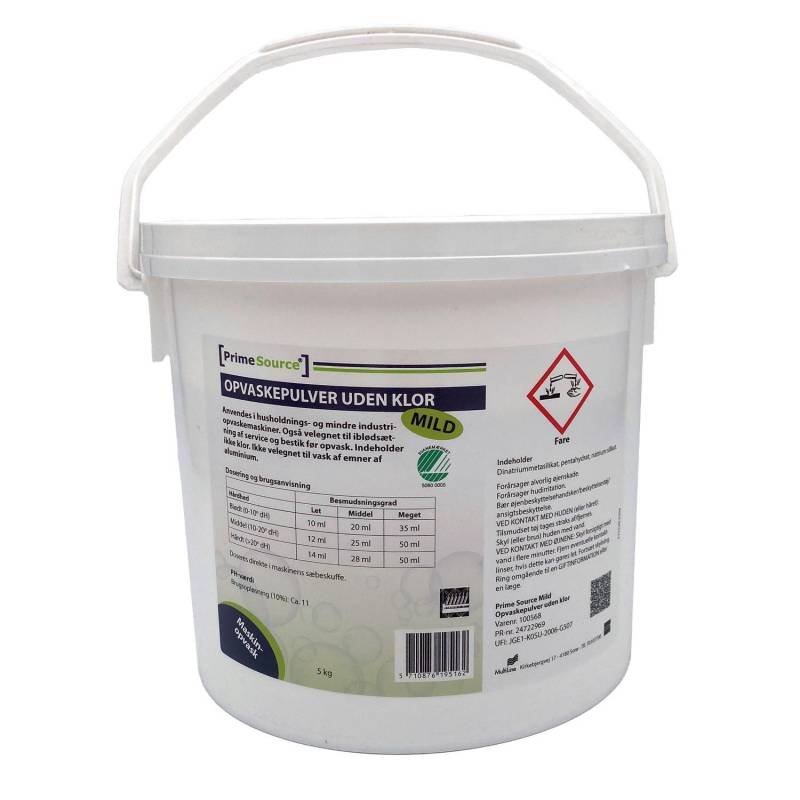 Prime Source Opvaskepulver 5 Kg, Svanemærket U. Klor, Manuel Dosering