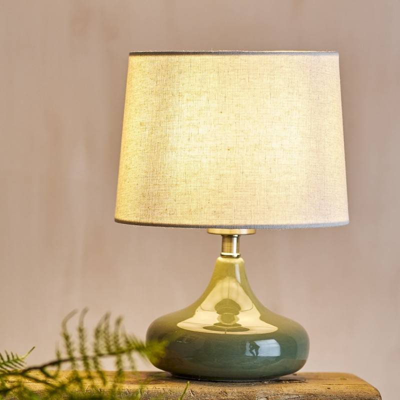Bordlampe "loa" Grøn M/ Hør Skærm - Bloomingville H: 27,5