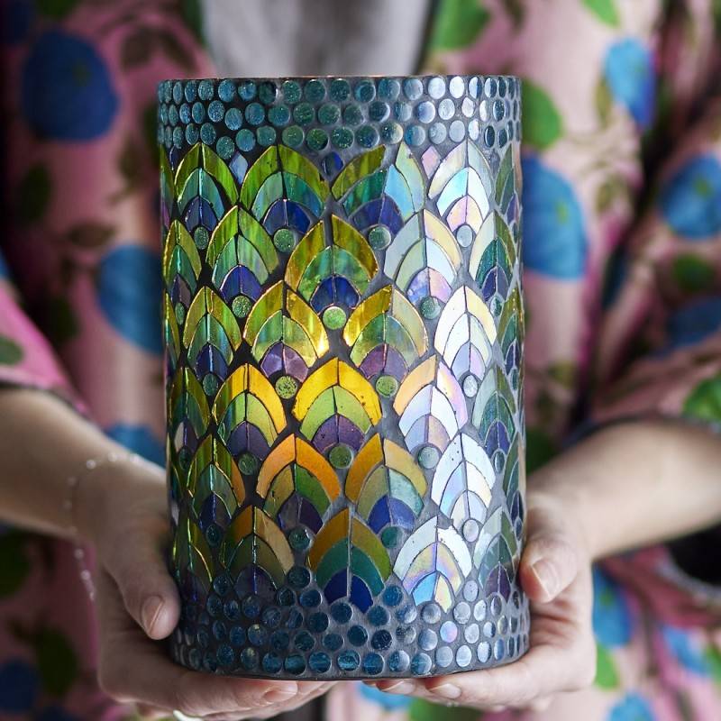 Fyrfadsstage Påfugle Farver "kali" Mosaik - Bloomingville H: 20