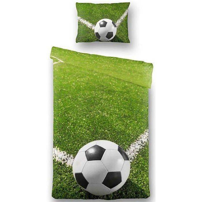 Fodbold Sengetøj - 140x200 Cm - Fodbold Klar Til Hjørnespark - 100% Bomuldssatin Sengetøj - Borg Living