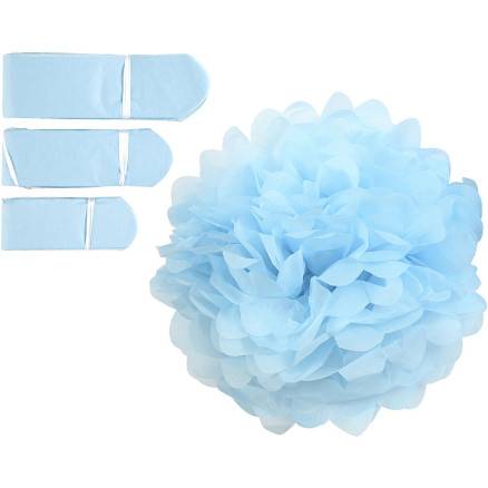 Papirpomponer, Diam. 20+24+30 Cm, 16 G, Lyseblå, 3stk./ 1 Pk. - Diverse