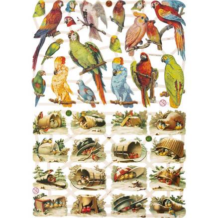 Glansbilleder, Ark 16,5 X 23,5 Cm - Fugle, 2 Ark