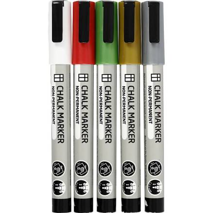 Kridttusch, Streg 1,2-3 Mm, Metallicfarver, 5stk./ 1 Pk. - Diverse