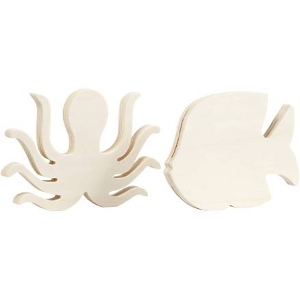 Havdyr-Figurer, Blæksprutte Og Fisk, H: 11 Cm, B: 16 Cm, Tykkelse 1,2 Cm, 2stk./ 1 Pk. - Diverse