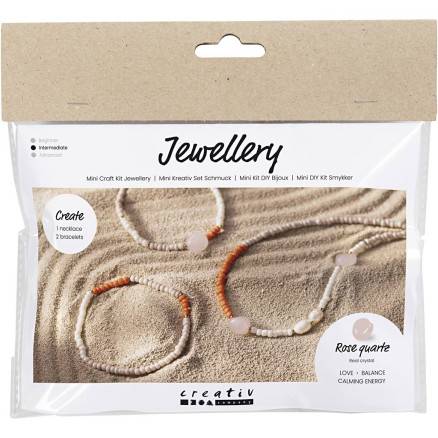 Mini Diy Kit Smykker, Rosakvartshalskæde Og -Armbånd, 1 Pk. - Diverse