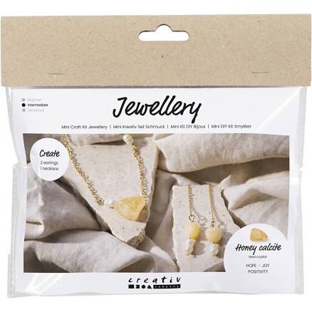 Mini Diy Kit Smykker, Halskæde Og øreringe Med Honning Calcit, 1 Pk. - Diverse