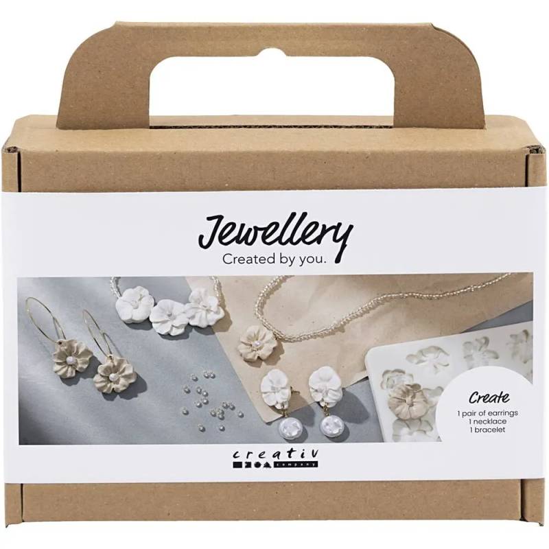 Mini Diy Kit Smykker, øreringe, Armbånd Og Halskæde Med Blomsterdesign, Beige, Lys Pudder, Varm Beige, 1 Pk. - Diverse