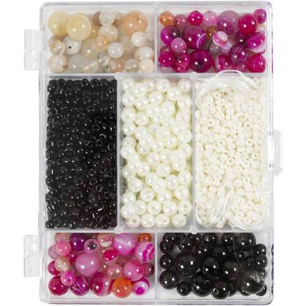 Diy Mix Smykker, Agater, Str. 2,6-10 Mm, Hulstr. 0,8-1,8 Mm, Beige, Sort, Pink, Hvid Perlemor, 1 Pk. - Diverse