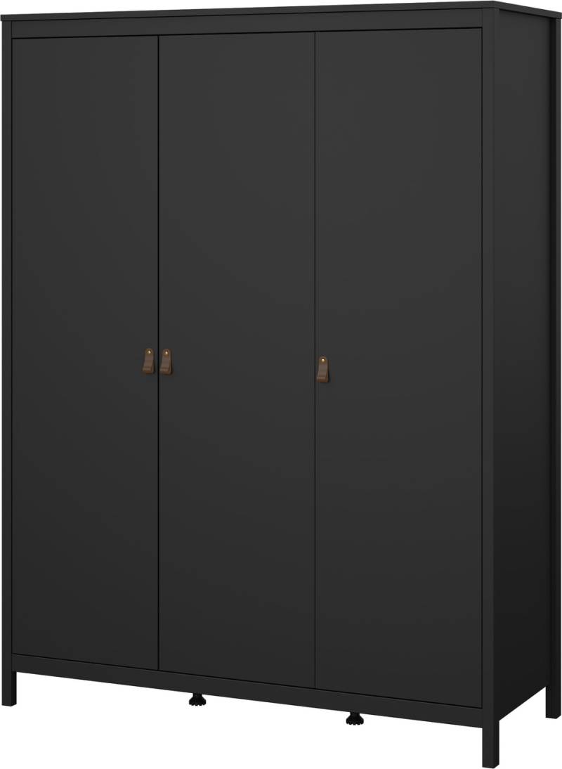 Garderobeskab Vesterholm Lunor 3-Dørs Mat Sort, Fsc Træ, 5 Hylder, Stål Tøjstang, H199 X B150 X D58,4 Cm