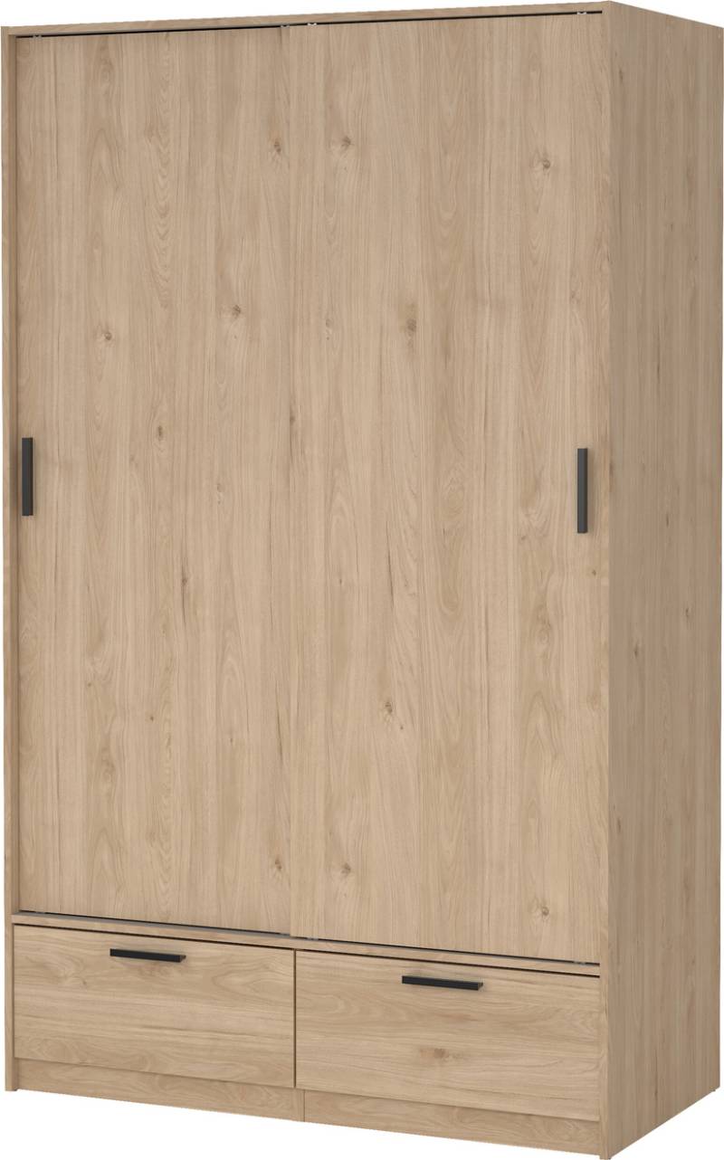 Garderobeskab Vesterholm Liva 2 Døre 2 Skuffer Justerbare Hylder Jackson Hickory H200ã—b121ã—d60 Cm Fsc