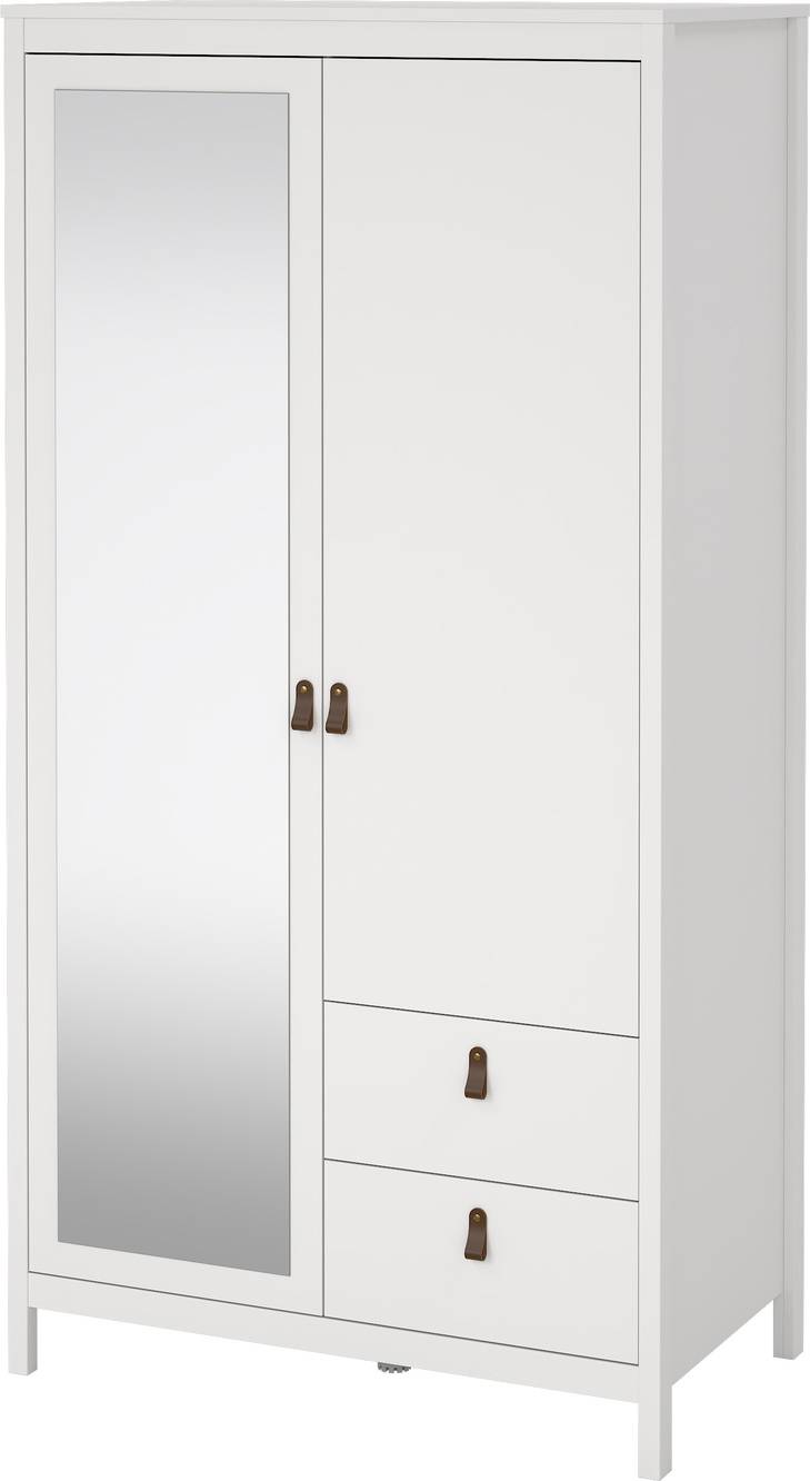 Garderobeskab/Klædeskab Vesterholm Lunor 2 Døre 2 Skuffer Hvid Med Spejl H199 B102 D58 Cm Fsc