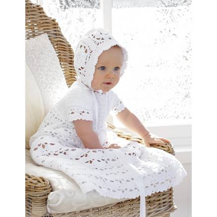 So Charmingâ by Drops Design - Baby Sæt Med Dåbskjole Og Hue Str. 0/6 Mdr - 2år - Drops - Garnstudio