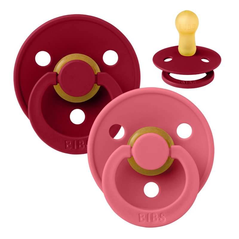 Bibs Rund Colour Sut - 2-Pak - Str. 2 - Naturgummi - Coral/Ruby