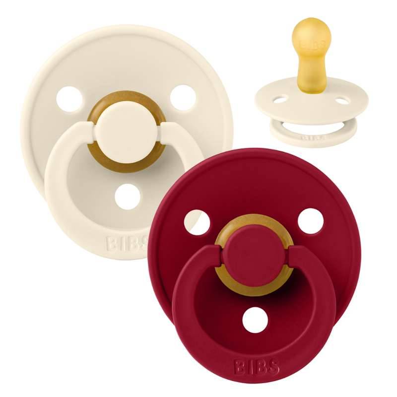 Bibs Rund Colour Sut - 2-Pak - Str. 2 - Naturgummi - Ivory/Ruby