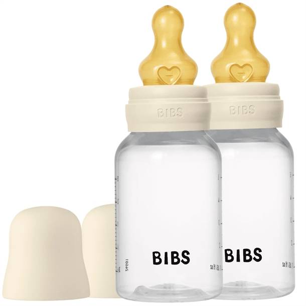 Bibs Bottle - Sutteflaskesæt - Plastik - Latex/Slow Flow/Rund - 150 Ml. - 2-Pak - Ivory