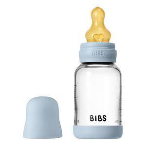 Bibs Glass Baby Bottle Round Latex 120 Ml. Slow Flow Baby Blue - 1 Stk.