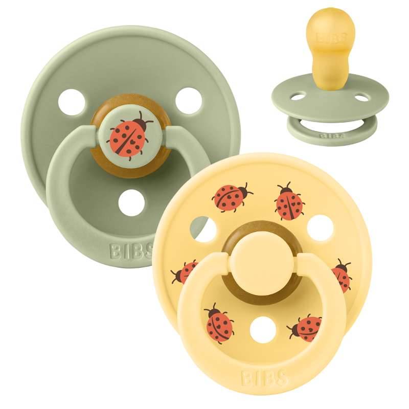 Bibs Rund Colour Sut - 2-Pak - Str. 3 - Naturgummi - Studio - Ladybug - Sage Mix