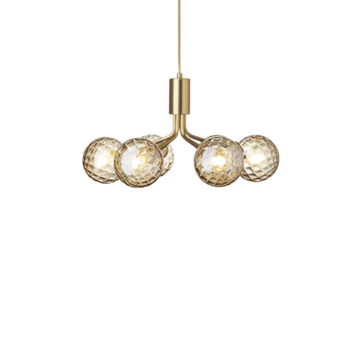 Apiales 6 Lysekrone, Børstet Messing/Optic Guld Glas - Nuura