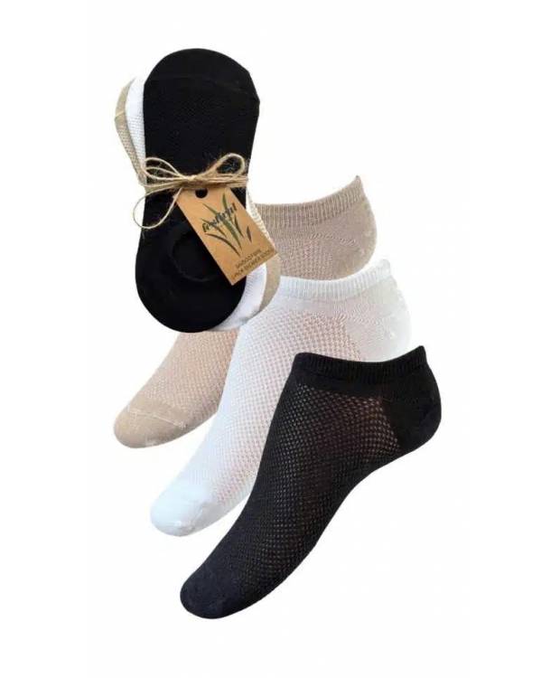 Festival 3-Pak Bamboo Sneaker Sok Med Silicone I Hæl I Multifarve Til Kvinder
