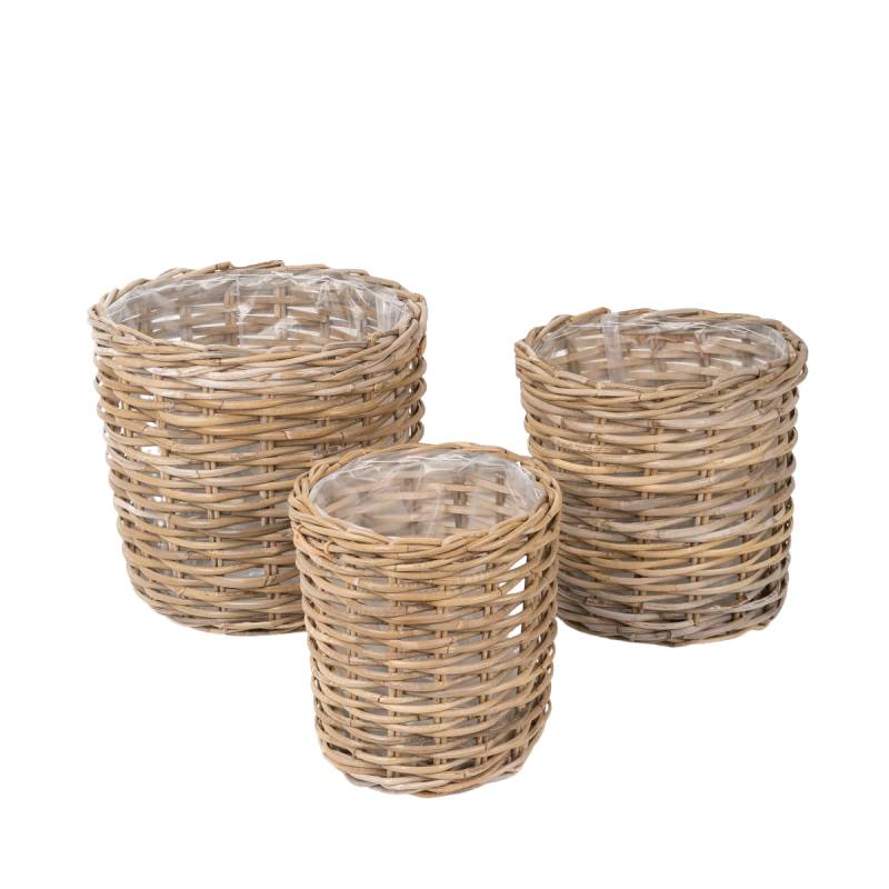 Rund Plantekurv I Rattan - Sæt á 3 Størrelser - Skinbjerg Design