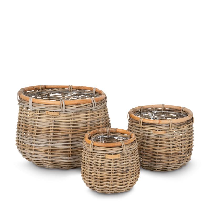 Rund Kurv M. Kant Af Rattan & Tyk Plastik - Sæt á 3 Størrelser - Skinbjerg Design