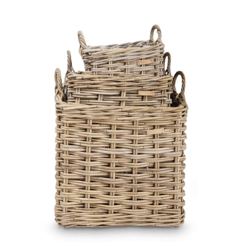 Firkantet Kurv I Grå Rattan - Sæt á 3 Størrelser - Skinbjerg Design