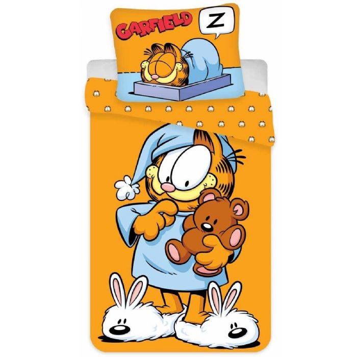 Garfield Sengetøj - 140x200 Cm - Garfield Klar Til Sengetid - Sengesæt I 100% Bomuld - Børnesengetøj - Licens