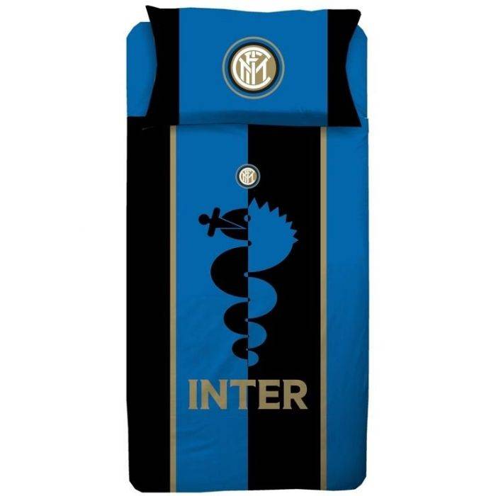 Sengetøj 140x200 Cm - Fc Inter Sengesæt - Fodbold Sengetøj - 100% Bomulds Sengelinned - Licens