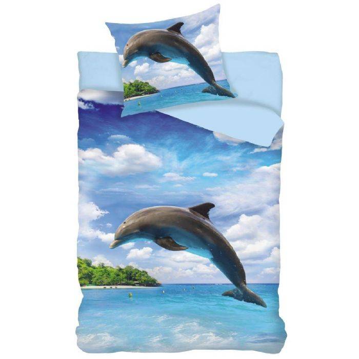 Sengetøj 150x210 Cm - Delfin Sengesæt - 100% Bomuld - Sengetøj Til Børn - Licens