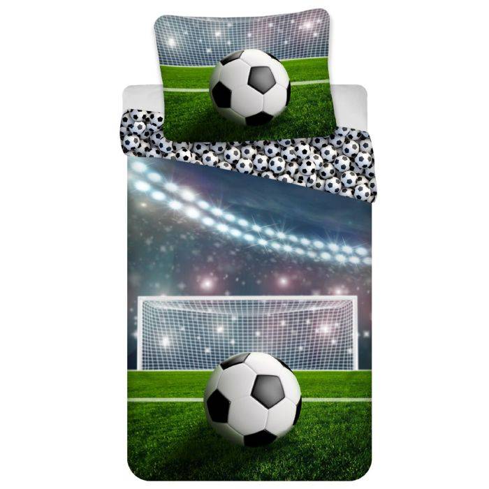 Junior Sengetøj 100x140 Cm - Vendbart Fodbold Sengesæt Med Straffespark - 100% Blødt Bomulds Sengelinned - Licens
