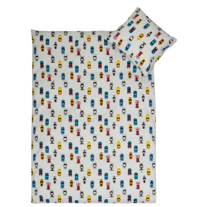 Baby Sengetøj - 100% Blød Bomuld - Sengesæt Til Baby 70x100 Cm - Racerbil Sengetøj - By Mats