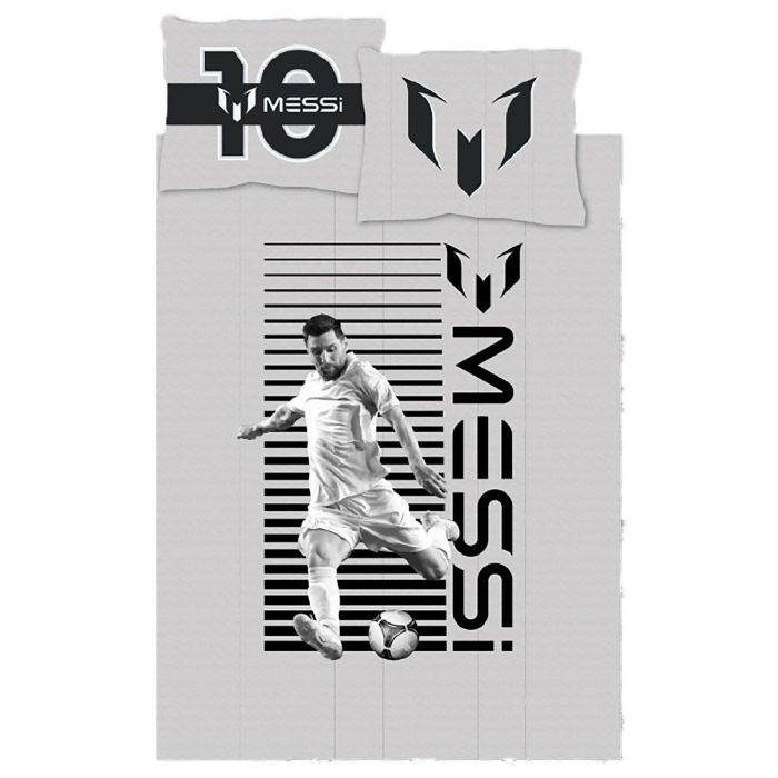 Sengetøj Med Messi -140x200 Cm - Fodbold Sengetøj Med Messi - Sengesæt 100% Blød Bomuld - Licens