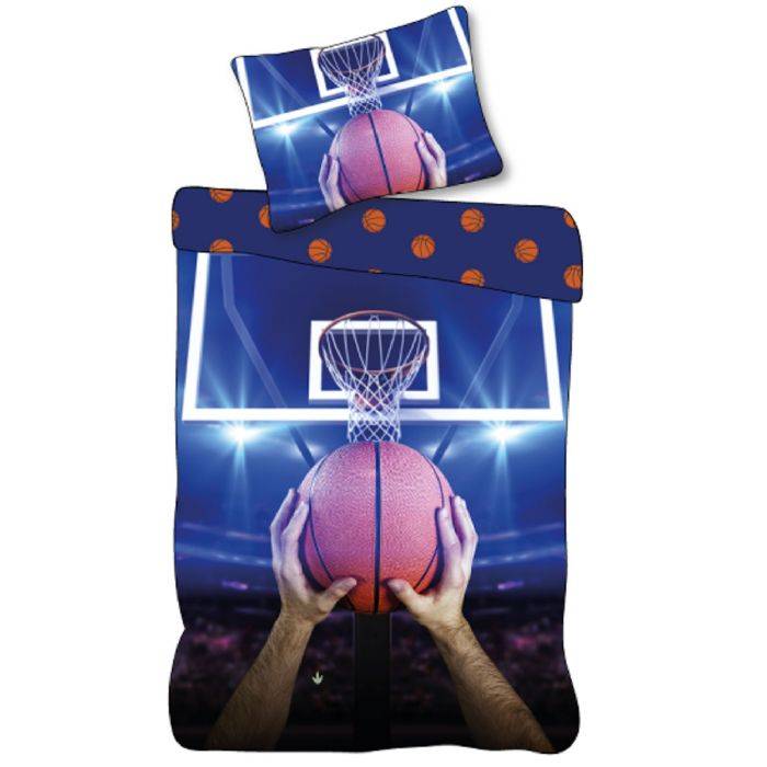 Basketball Sengetøj 140x200 Cm - Vendbart Sengesæt Med Basketball Motiv - 100% Blødt Bomulds Sengelinned - Licens