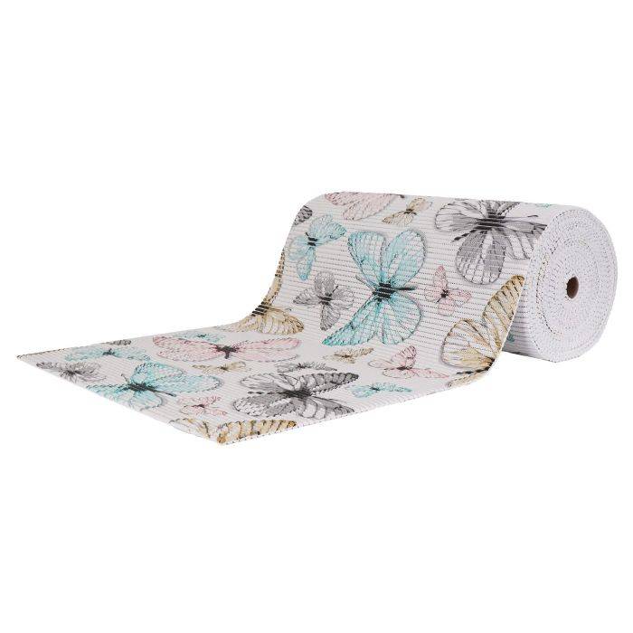 Skridsikker Bademåtte - På Metermål - Print Med Sommerfugle - 65 Cm Bred - Multifunktionsmåtte Til Vådrum - Borg Living