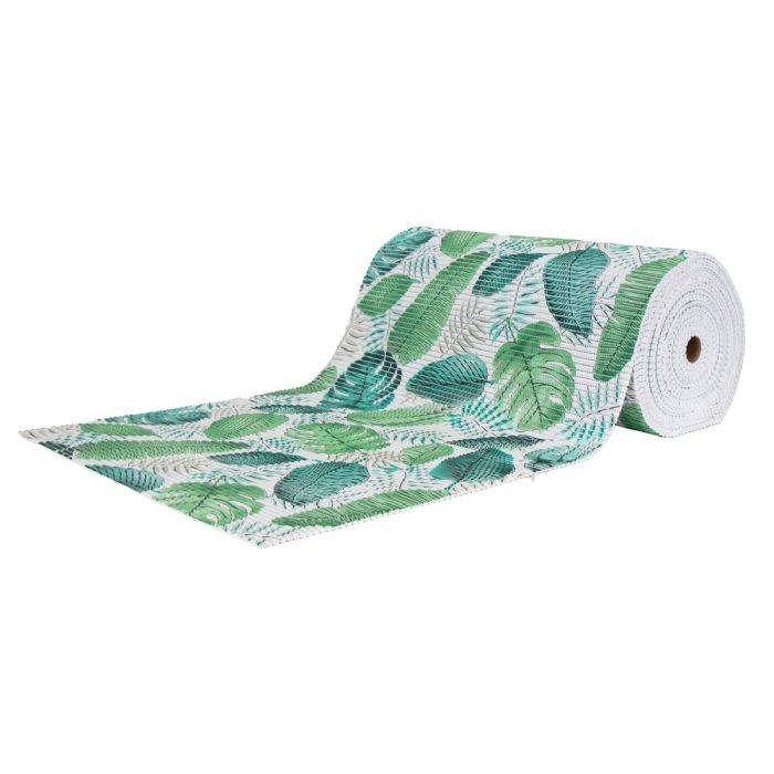 Skridsikker Bademåtte - På Metermål - Print Med Blade - 65 Cm Bred - Multifunktionsmåtte Til Vådrum - Borg Living