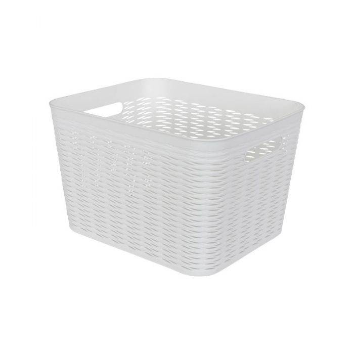 Opbevaringskurv - Hvid Plastik Kurv - 34x28x22 Cm - Praktisk Kurv Til Opbevaring