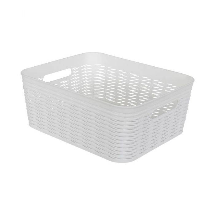 Opbevaringskurv - Hvid Plastik Kurv - 34x28x14 Cm - Praktisk Kurv Til Opbevaring