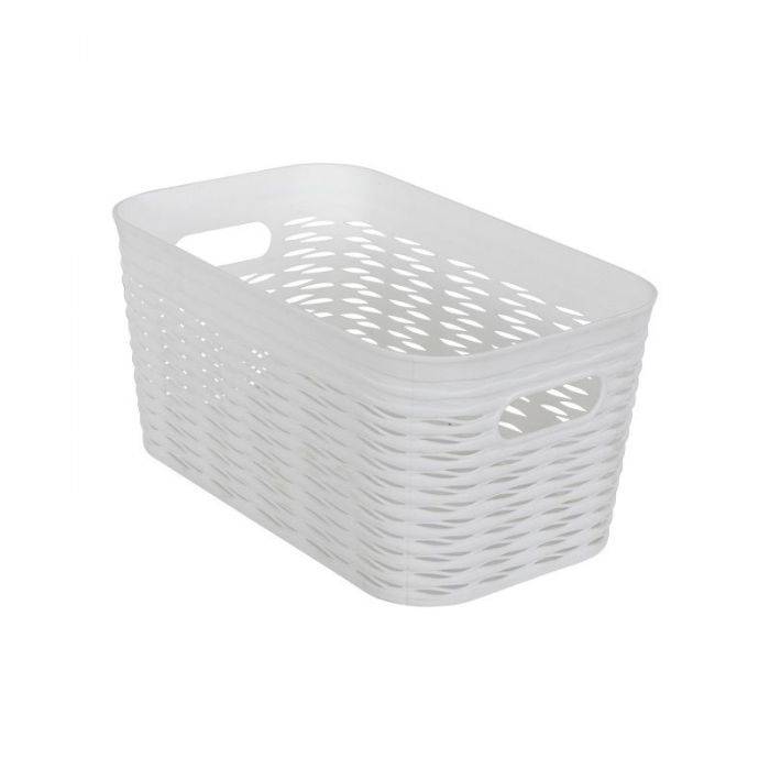 Opbevaringskurv - Hvid Plastik Kurv - 28x17x13 Cm - Lille Praktisk Kurv Til Opbevaring