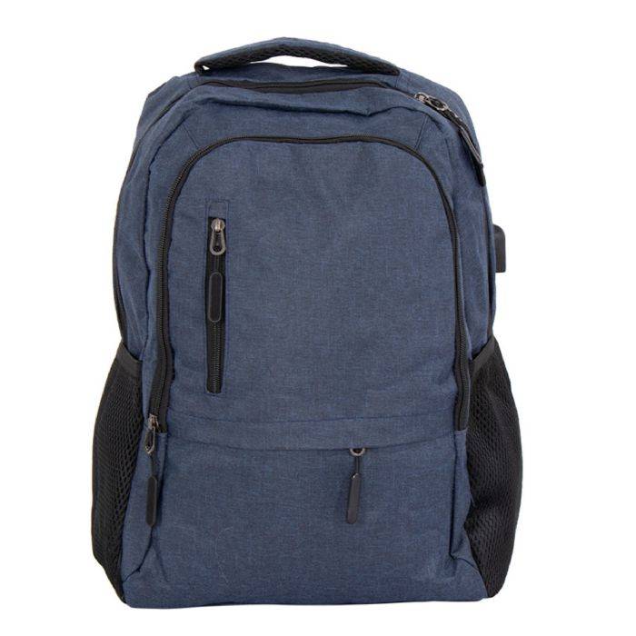 Rygsæk Med Usb-A Kabel - Blå Computerrygsæk Til 15" Laptop - 48x33x18 Cm