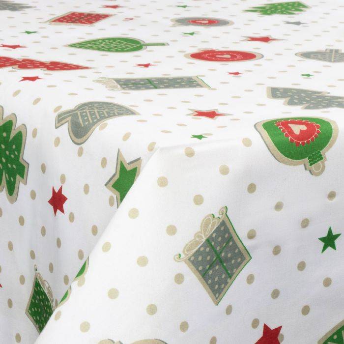 Tekstil Voksdug - 140 Cm Bred - Juledug - 30 Meters Rulle - Christmas Charms And Dots - Voksdug Med Akrylbelægning - Borg Living