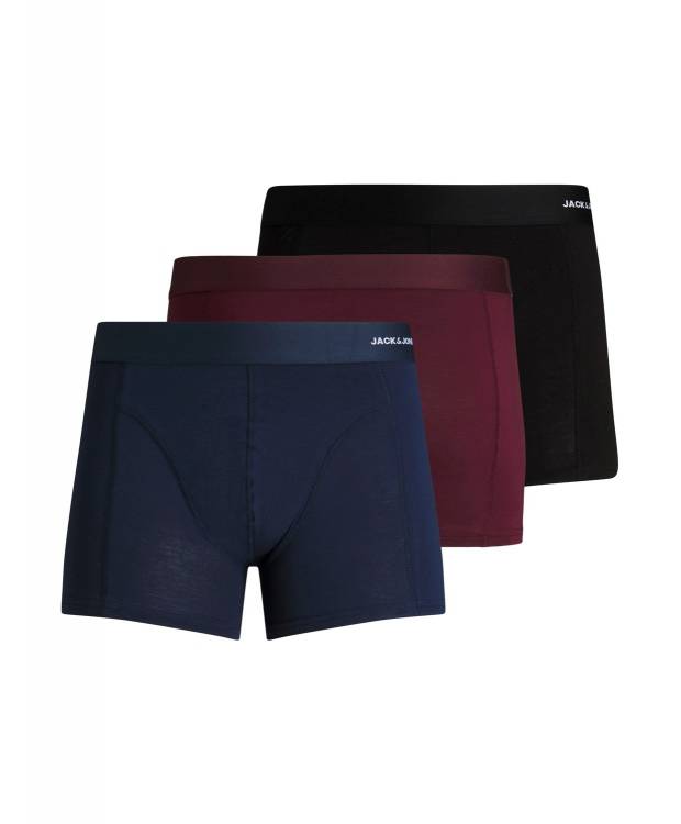 Jack & Jones 3pak Bambus Underbukser I Sort, Navy Og Bordeaux Til Herre