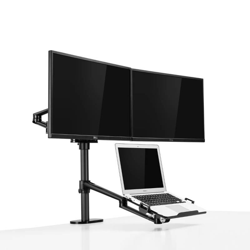 Wergon - Tine - Justerbar Dual Skærm Holder - Skærm Max 2 X 27" - Laptop 11-17" - Sort