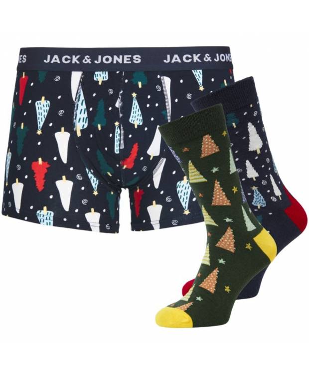 Jack & Jones Julegaveæske M. Underbukser & 2 Par Strømper I Navy Til Herre