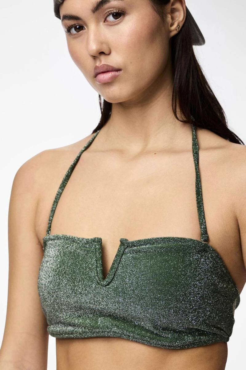 Pieces - Badetøj - Pc Bling Bikini Bandeau Top Lurex Sww - Dark Green/Silver Lur
