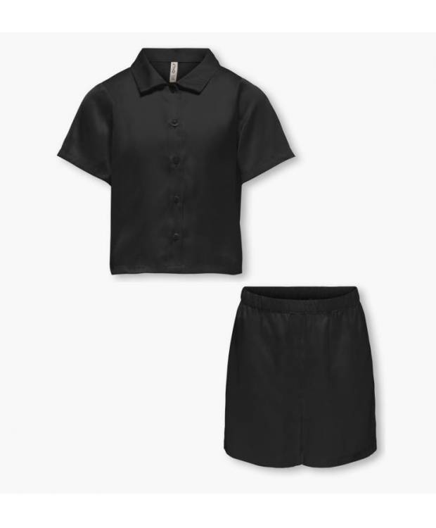 Kids Only Nattøj Sæt Med Skjorte Og Shorts I Sort Satin Til Piger