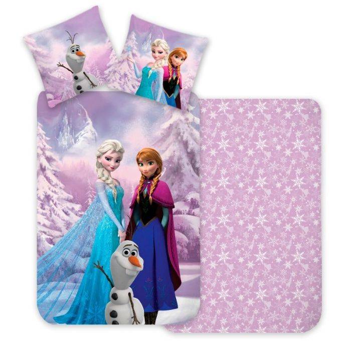 Frost Sengetøj Til Junior - 100% Blødt Bomuld Og Vendbart Betræk - 100x140 Cm - Med Motiver Af Anna, Elsa Og Olaf - Licens