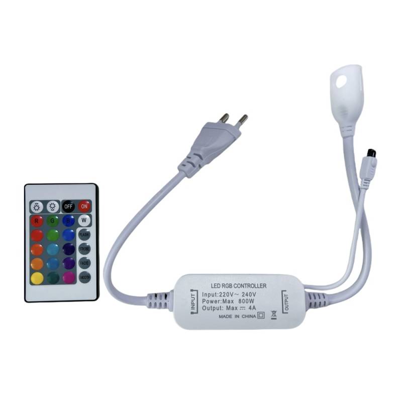 230v Rgb Clip-On Controller - Inkl. Endeprop, Til 230v, Memory Funktion, Infrarød Fjernbetjening, 50 M