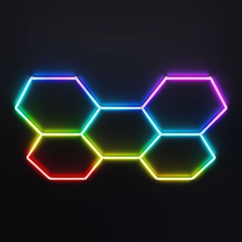 Hexagon Rgbic 5 Felter Komplet Sæt - 80w. Inklusiv Bluetooth Controller Og Strømforsyning - Kulør : Rgbic - Ledlife